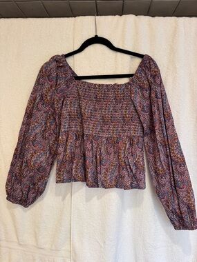 J. Crew Multi Paisley Smocked Square-Neck Blouse NWT
